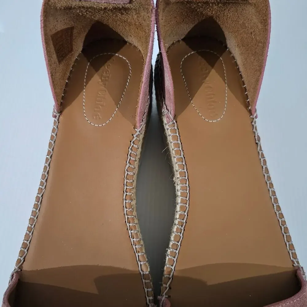 See By Chloe Glyn Platform Espadrille Sandal Womens EU 41 Pink Suede Wedge NEW